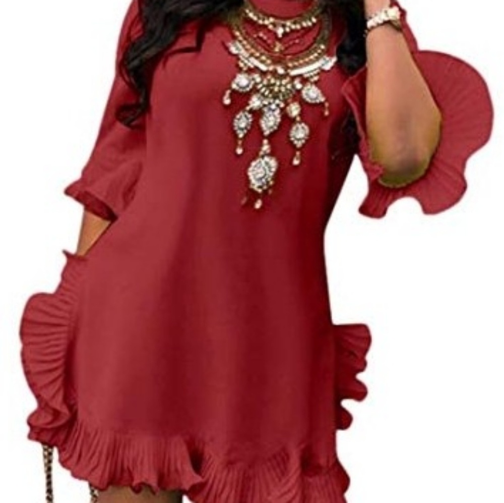 Summer mini dress w/ mid sleeve ruffle